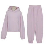 Spring Women Pullover Hoodies Sweatshirts Solid Casual Tracksuit Fleece 2 Pieces Set Sweatpants Suit Quality