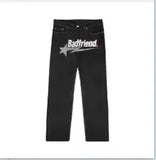Letter Printed Jeans Men's High Street Fashion Brand Loose Straight Tube Casual