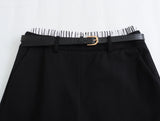 New Spring Style Spliced Flat-Angle Trousers, Waist Belt And Skirt Pants