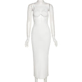 White Cut Out Maxi Dresses For Women Spaghetti Strap Backless Sexy Beach Dress Boho Long Summer Dress 2022 Party