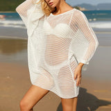 Zingj Beach Sweater New Hot White Knit Loose Hollow Out Skirt Beach Skirt Sun-Protective Clothing-Outfit