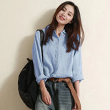 Women Tops White Blouse Fashion 2023 Vintage Cotton and Linen Office Shirt Loose Solid Long Sleeve Button Clothes