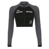 Spring / Summer Women's Wear Ins Style Street Retro Work Clothes Printed Zipper Collar Slim Long-Sleeved