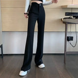 Zingj Pants Children 2024 Autumn New High Waist Show Thin Micro Bell Bottom Pants Black Hanging Casual Pants Autumn Tide-Outfit