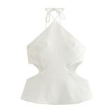New Open Design Solid Color Collar Short Blouse