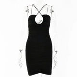 Women Halter Sexy Backless Dress 2021 Summer Strapless Hollow Out Beach Mini Dresses Ladies Solid Ruched Party