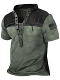 Summer Casual Short Sleeve T-shirt Men Vintage Button O-Neck Loose Pullover Tops Fashion Pattern Printed Tee Men