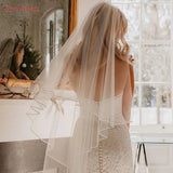 YouLaPan V21 White Ivory Wedding Veil for Shoulder Veil with Comb Turkish Veiled Wedding Veil Ribbon Edge Bridal Veil Dress