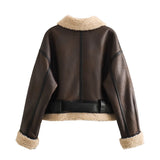 New Belt Trimmed With Fur Integrated Short Jacket