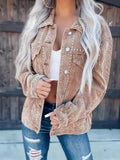 Zingj Fall 2024 New Casual Fashion Corduroy Rivet Long Sleeve Jacket
