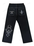 Year's New Skeleton Embroidered Jeans For Men's Casual Street Style Korean Version Of The Trend Is