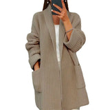 Zingj Women's 2024 New Women's Thick Solid Color V-Neck Cardigan Loose Pocket Sweater Coat-Outfit