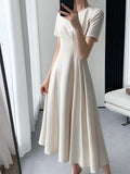 New Elegant Midi Dress For Women Solid Femme Fashion A Line Lady Party Clothing
