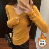 Pleated Waist Bottomed T-Shirt Women's New Hair-Grabbing Multicolor Shoulder Long-Sleeved T-Shirt In Autumn And