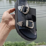 Zingj New Spring And Summer Slope Heel One-Word Round-Headed Sandals Fashion Casual Sandals