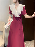 Women Elegant One Piece Midi Dress Office Lady Fashion Casual Patchwork Party Clothes