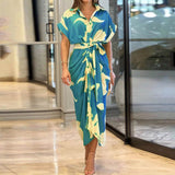 Women's Summer Tidling With Short Sleeve Single Buckle Solid Color Shirt Dress