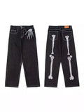 Street Skeleton Black Jeans Men's Hip-Hop Straight Loose Harajuku Casual Floor