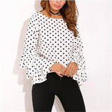 Polka Dot Shirts Spring Fashion O Neck Long Sleeve Blouse Femininas Casual Black And White Tops Plus Size Shirt