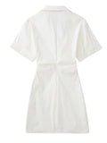 Women's Dress Cut Out Shirt Dress Women Short Sleeve White Dress Woman Strappy Summer Short Dresses Ruched Casual