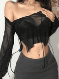 Sheer Mesh Lace Up Blouse- Outfit