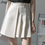 Women Summer Solid Fashion Pleated Korean Style Irregular High Waist New Slim All-match Streetwear College Female