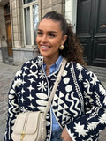 Women's Fashion Printed Quilted Thin Coat Spring Casual Loose Long Sleeved Single Breasted Jackets 2024 New Female