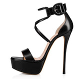 Lady Waterproof Table Buckle Exposed Toe Dew High-Heeled Sandals
