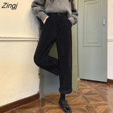 Brown Corduroy Cargo Pants Women Korean Harajuku Loose Trousers Female 90s Street Casual High Waist Winter Warm