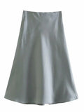 Sale Solid Satin Elastic Waist Women A-Line Skirt Summer Female Slim