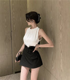Style Bow Back Vest Sleeveless Top + High Waist Wide Leg Shorts Two-piece Short Sets Summer Top Women Outfit