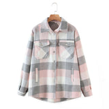 New Autumn Sanded Blouse Women's Lapel Single-Breasted Plaid