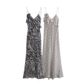 Spring Silk Satin Printed Flower Decorated Dress