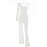 Patchwork Diamond Crystal Bodycon Jumpsuits Women One Shoulder Sexy Long Sleeve Flare Jumpsuit Clothes Streetwear
