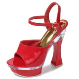 Square Heels Glowing Sandals Women Summer LED Flowers Transparent High Heels Shining Platform Thick Heel Ladies Banquet