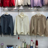 Zingj Version Lazy Wind Pit Zipper Hooded Cardigan Female Fashion Short Gentle Wind Soft Waxy Sweater Coat