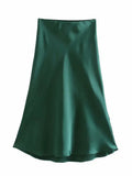 Sale Solid Satin Elastic Waist Women A-Line Skirt Summer Female Slim