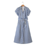 New Striped Blended Shirt Dress