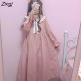 Dress Women Loose Kawaii Leisure Fashion Peter Pan Collar Korean Style High Quality Soft Solid Spring Chic Simple