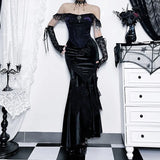 Autumn Fashion Sexy Hot Girl Long Dress Dark Gothic Temperament Slim Buttocks Fishtail Skirt