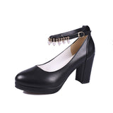 Zingj And Autumn New Women's Shoes Pearl Chain High-Heeled Shoes Thick Soles Large Size Thick Heels Professional Single Shoes Working Women's