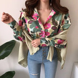 Lantern Sleeve Shirts Women Floral Blouse Long Sleeve Buttons Vintage Shirts Elegant Blouses Tops