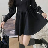 Zippers Women Dresses Mini Solid Korean Style Long Sleeve Elegant Leisure Soft Fashion Vintage Simple Streetwear