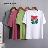 Summer Harajuku Floral Printed T Shirt Women Elegant 100% Cotton Graphic Tee Casual Oversized Plus Size Female