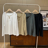 Velvet White Long-Sleeved T-Shirt Women's Autumn And Winter Button Blouse Design Underwear Underwear Foreign Style Sanded