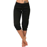 Women's Seven-Cent Pants, Leisure, Slim, High-Waisted Rope Pocket, Sports Pants, Fitness Training, Running Casual