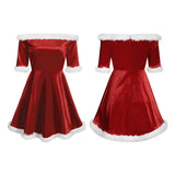 Miss Claus Dress Women Christmas Fancy Party Sexy Santa Off Shoulder Outfits Warm Ladies Velvet A-Line Short