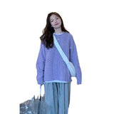 Zingj Fairy Purple Head Twist Sweater Female 2023 Autumn Winter Loose Retro Gentle Lazy Wind