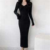 Zingj V-Collar Long-Sleeved Knitted Dress Skirt Autumn And Winter 2024 New Sweater