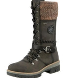 Zingj Medium-Sized Women's Boots 2024 Winter New Round Head Square Heel Leather Buckle Wool Spliced Martin